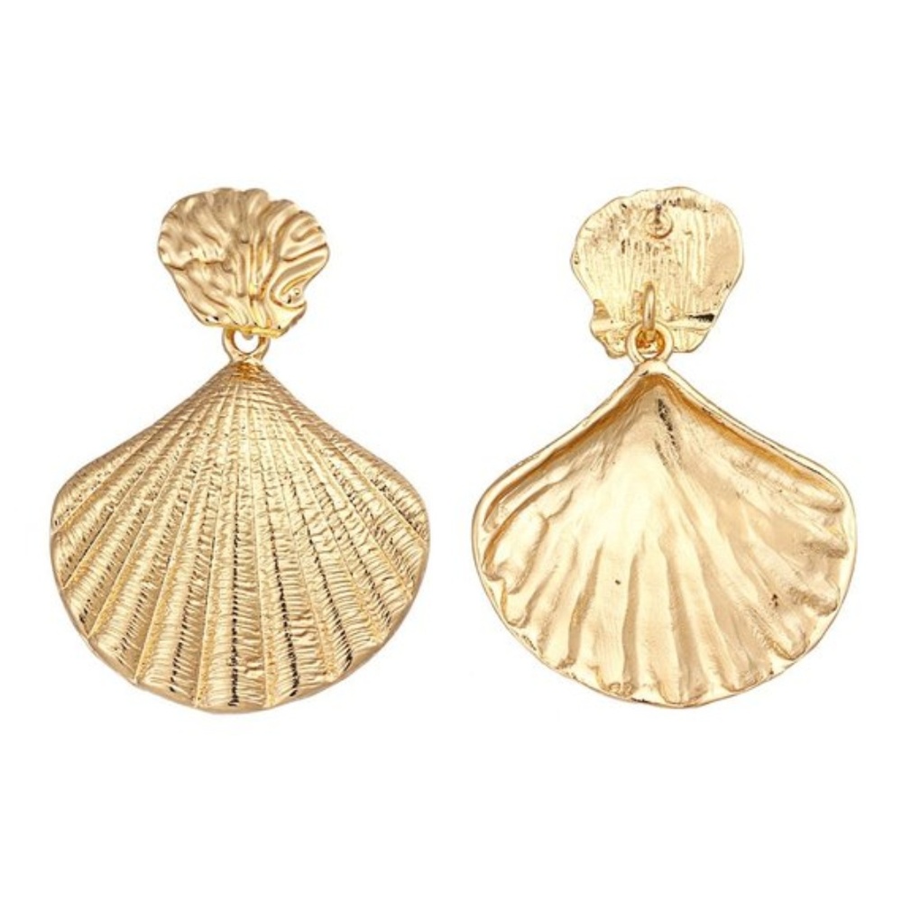 Gold Shell Geometric Dangle Drop Earrings